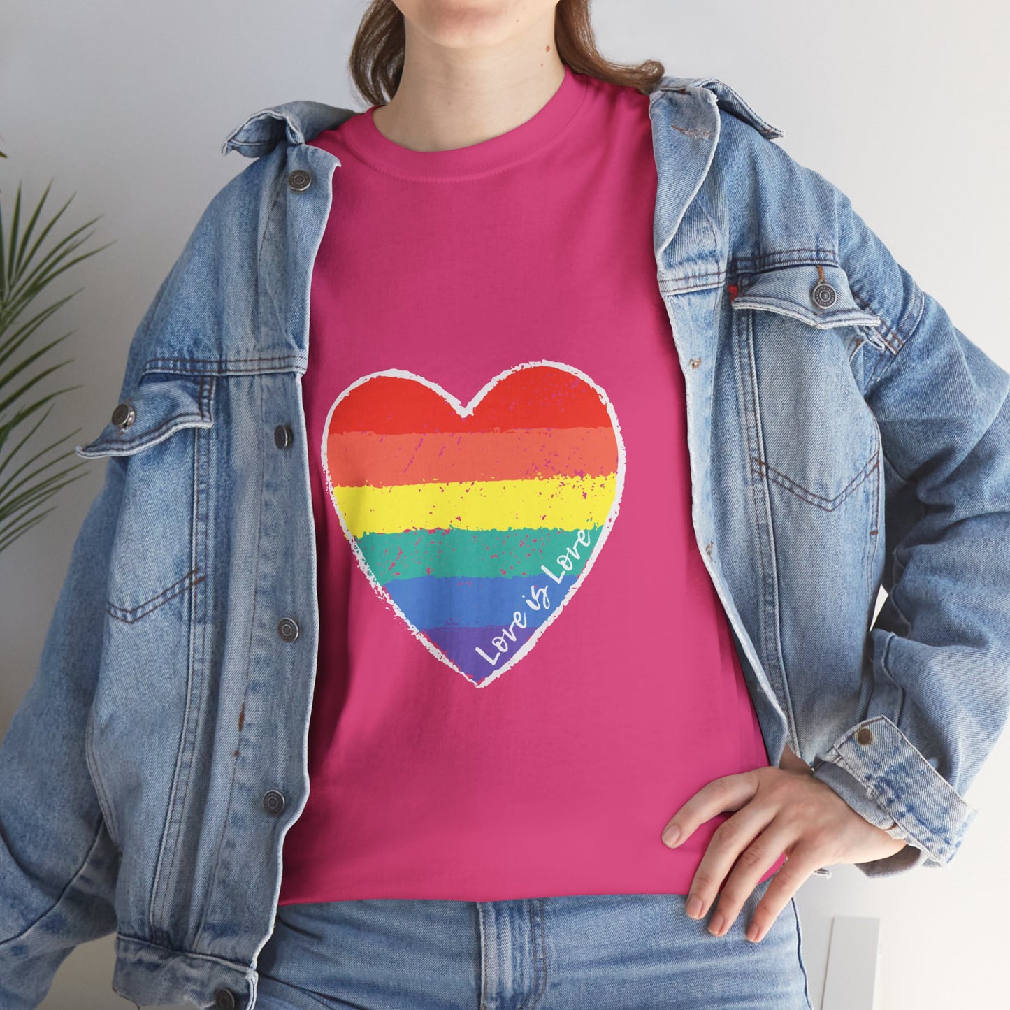 Unisex Heavy Cotton Tee - Love Is Love Rainbow Heart