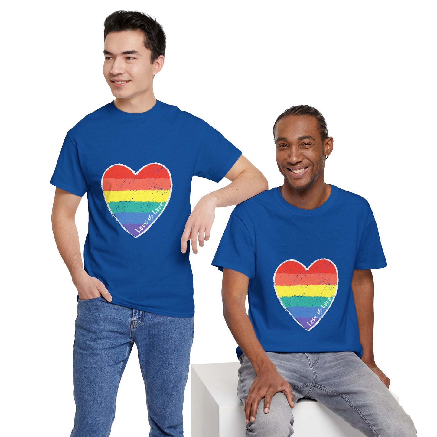 Unisex Heavy Cotton Tee - Love Is Love Rainbow Heart