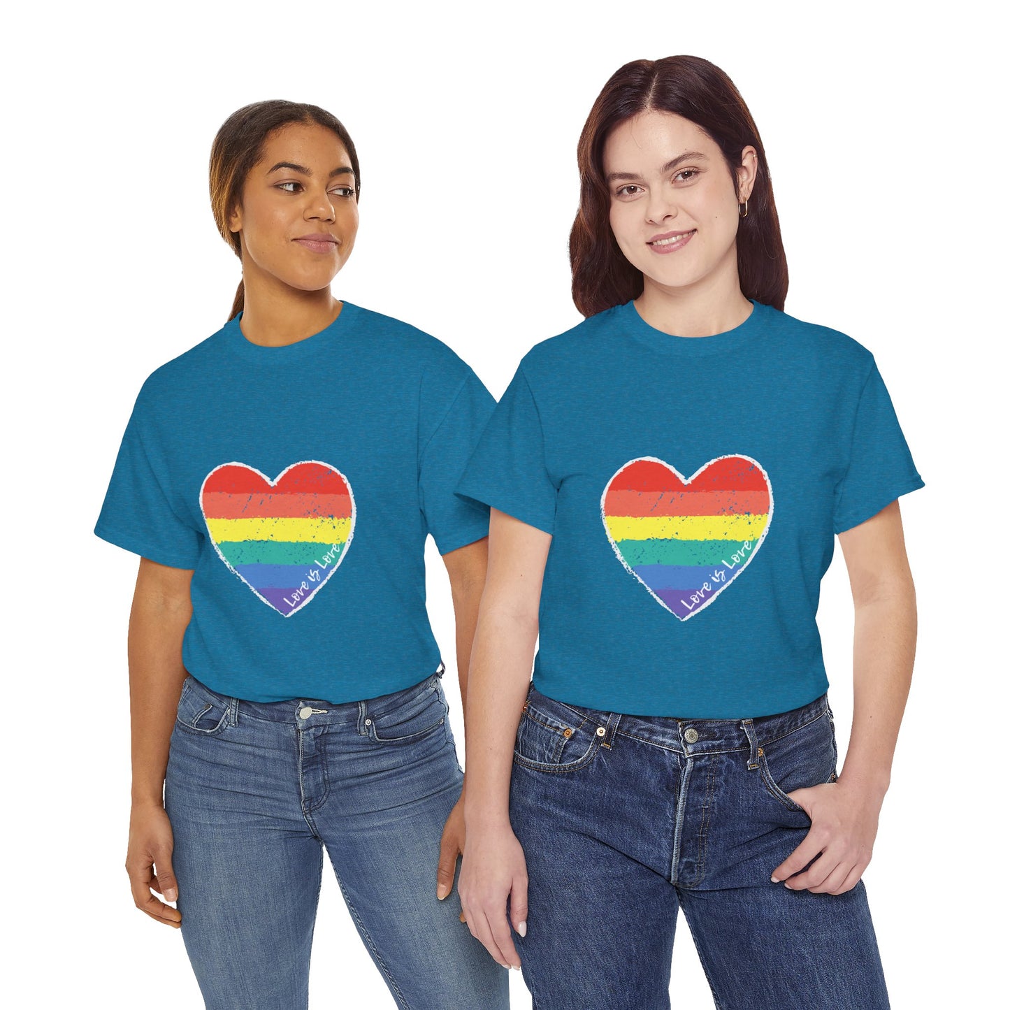 Unisex Heavy Cotton Tee - Love Is Love Rainbow Heart