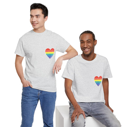 Unisex Heavy Cotton Tee - Love Is Love Rainbow Heart Mini