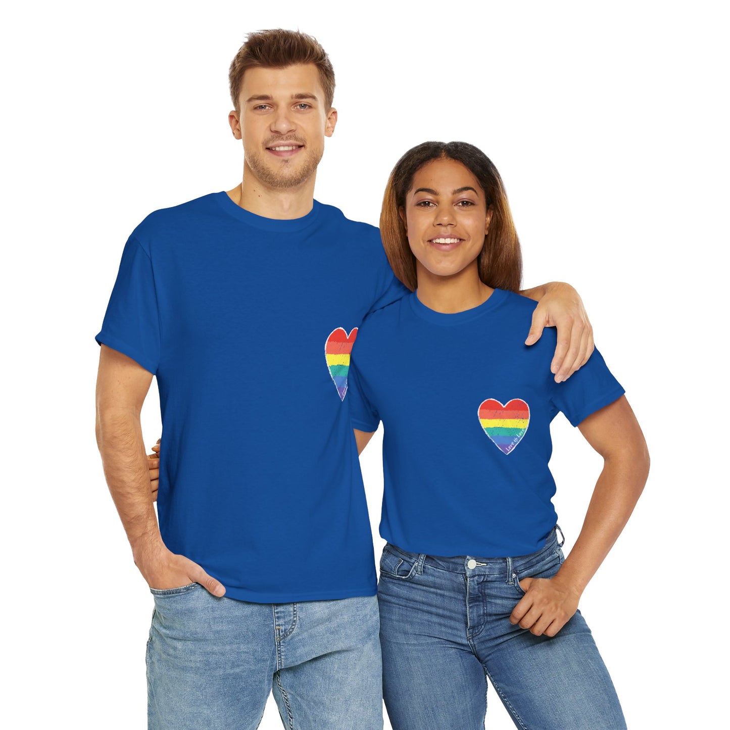 Unisex Heavy Cotton Tee - Love Is Love Rainbow Heart Mini