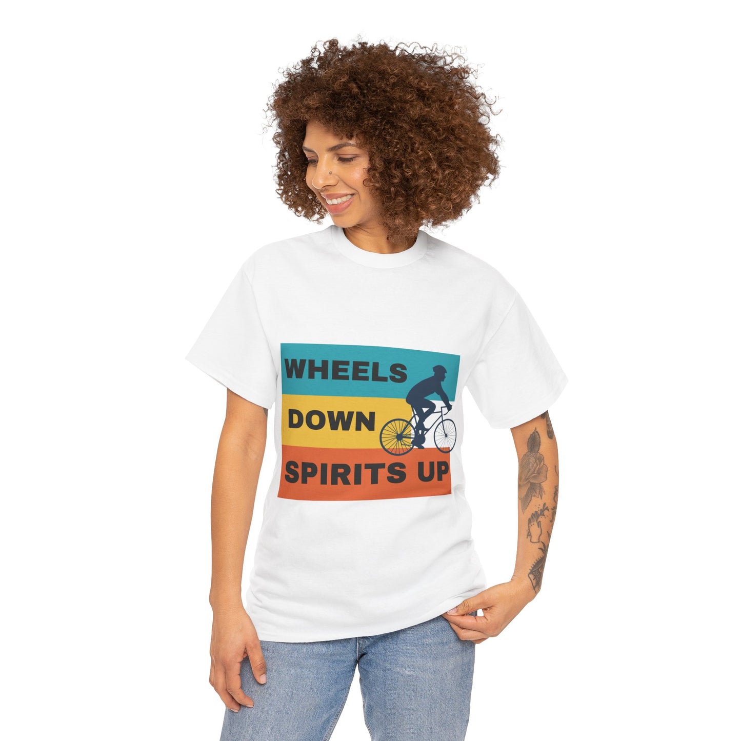 Unisex Heavy Cotton Tee - Wheels Down, Spirits Up