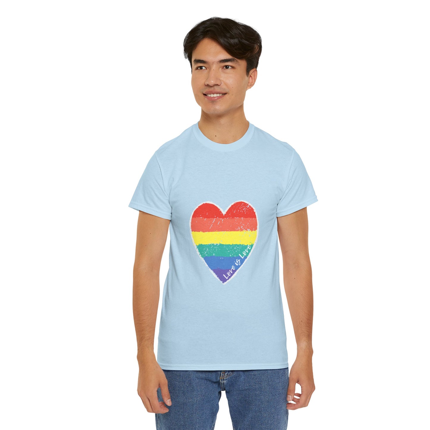 Unisex Heavy Cotton Tee - Love Is Love Rainbow Heart