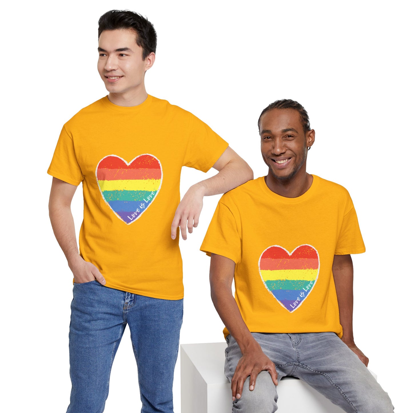 Unisex Heavy Cotton Tee - Love Is Love Rainbow Heart