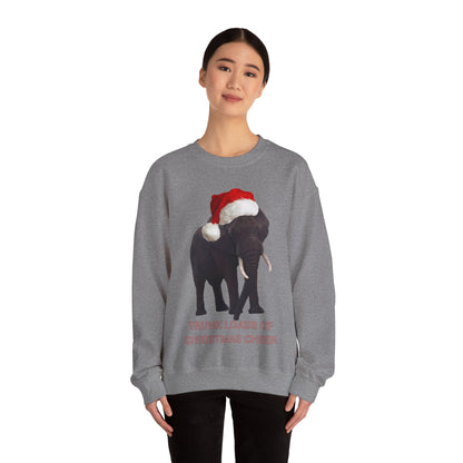 vibrant Elephant themed christmas jumper for animal lovers and wildlife lovers. trunk loads of Christmas Cheer