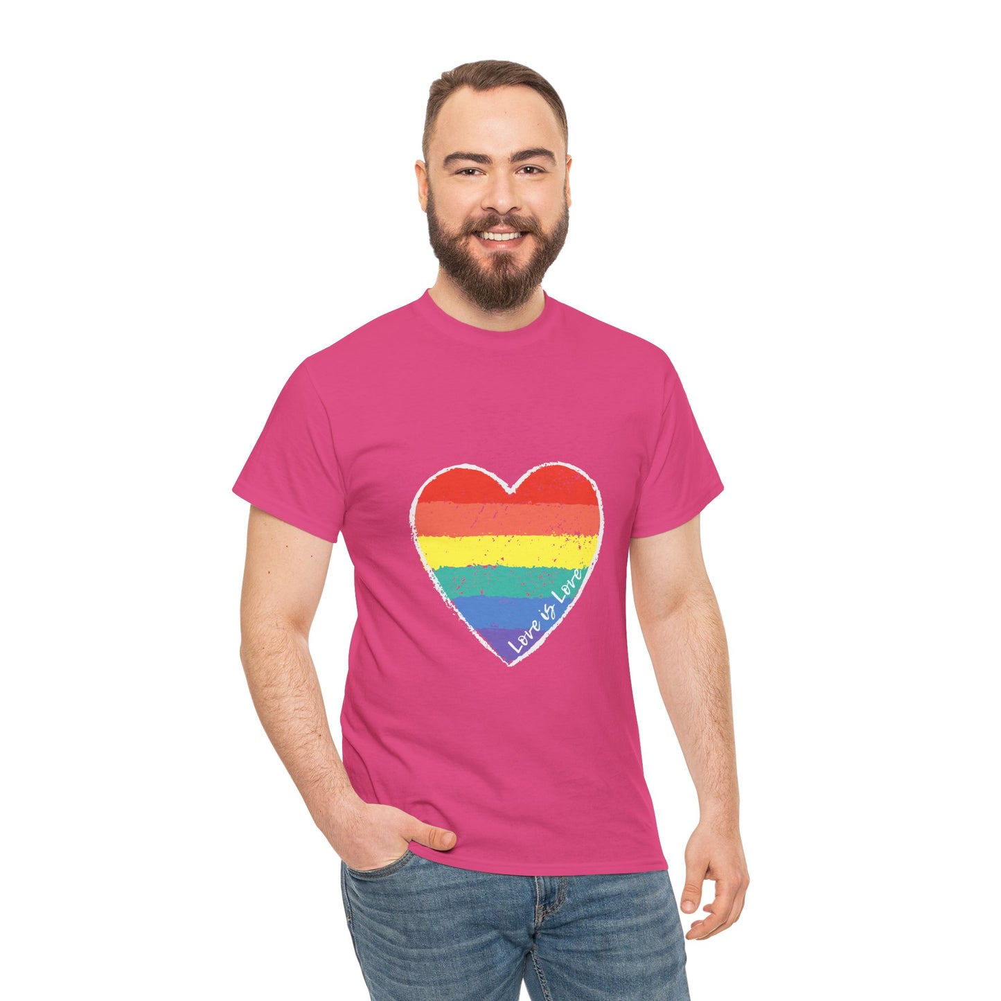 Unisex Heavy Cotton Tee - Love Is Love Rainbow Heart