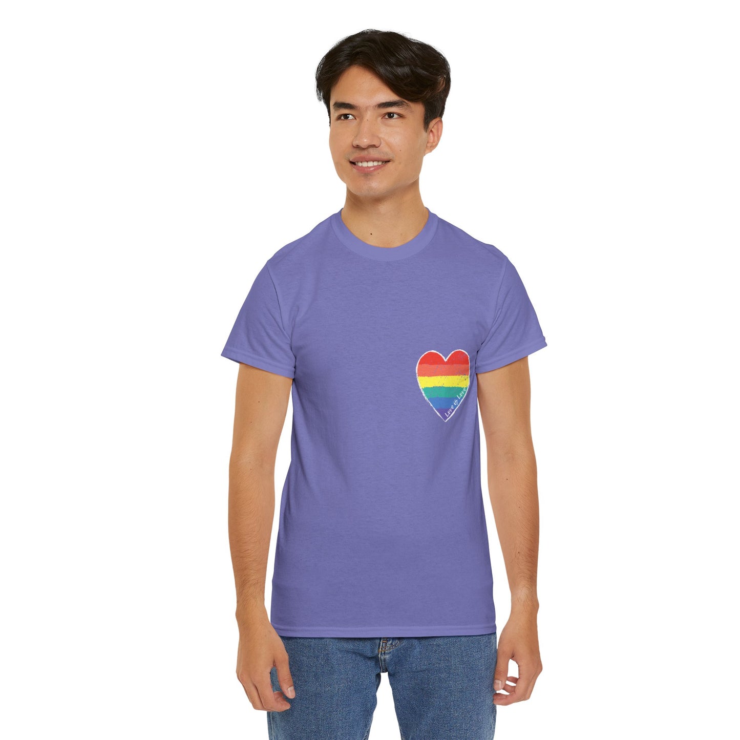 Unisex Heavy Cotton Tee - Love Is Love Rainbow Heart Mini