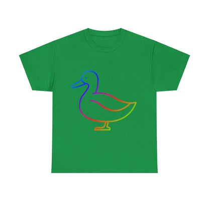 vibrant animal lover t-shirt with colourful rainbow duck outline. Great for as a gift. Great for wildlife adventures.