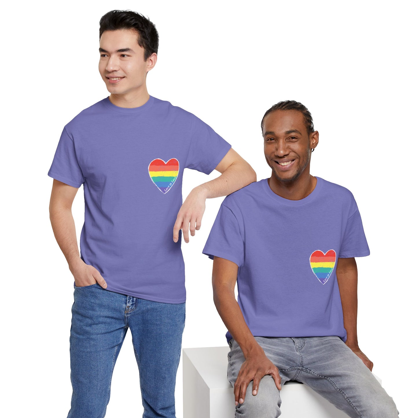 Unisex Heavy Cotton Tee - Love Is Love Rainbow Heart Mini