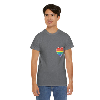 Unisex Heavy Cotton Tee - Love Is Love Rainbow Heart Mini