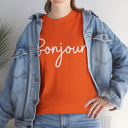 "Bonjour" & "Au Revoir" (French Greetings) Unisex Heavy Cotton Tee