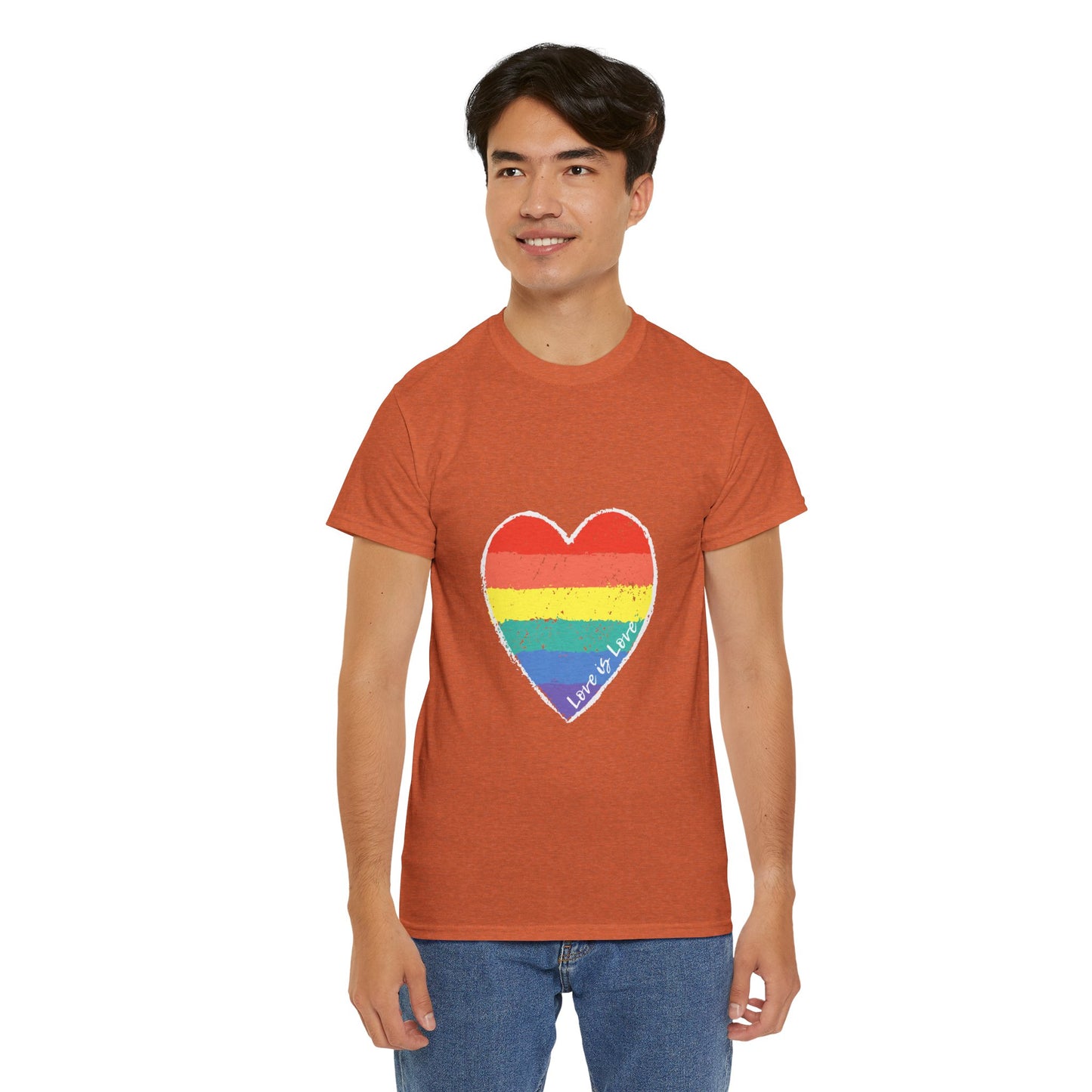 Unisex Heavy Cotton Tee - Love Is Love Rainbow Heart