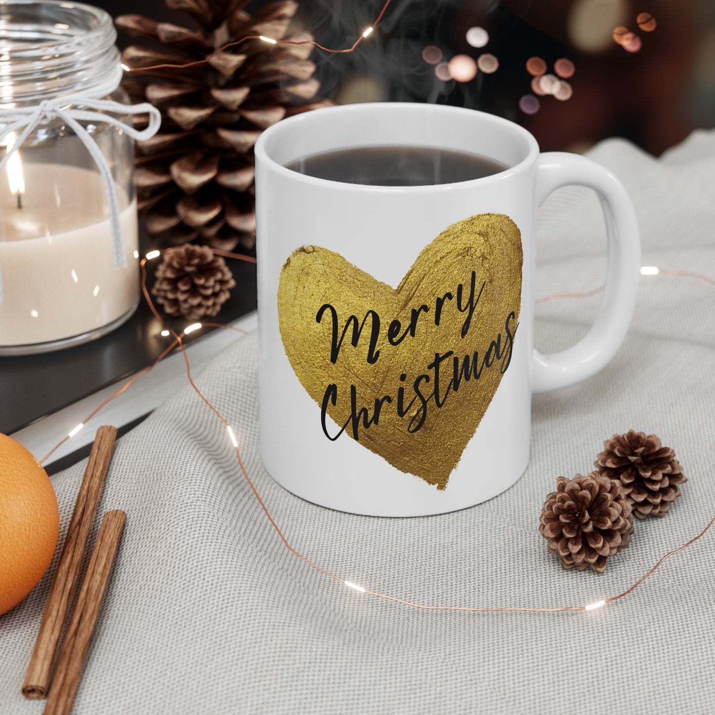 Merry Christmas Gold Heart Mug