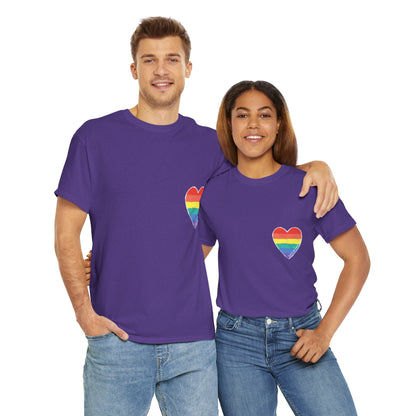 Unisex Heavy Cotton Tee - Love Is Love Rainbow Heart Mini