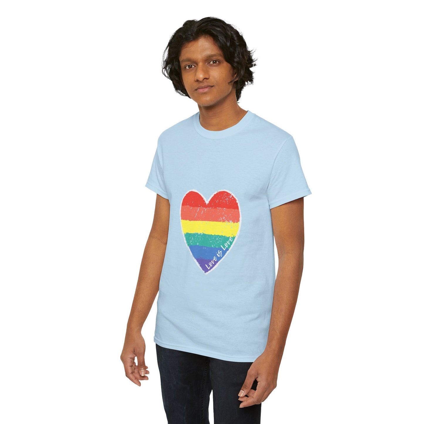 Unisex Heavy Cotton Tee - Love Is Love Rainbow Heart