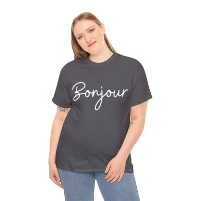 "Bonjour" & "Au Revoir" (French Greetings) Unisex Heavy Cotton Tee