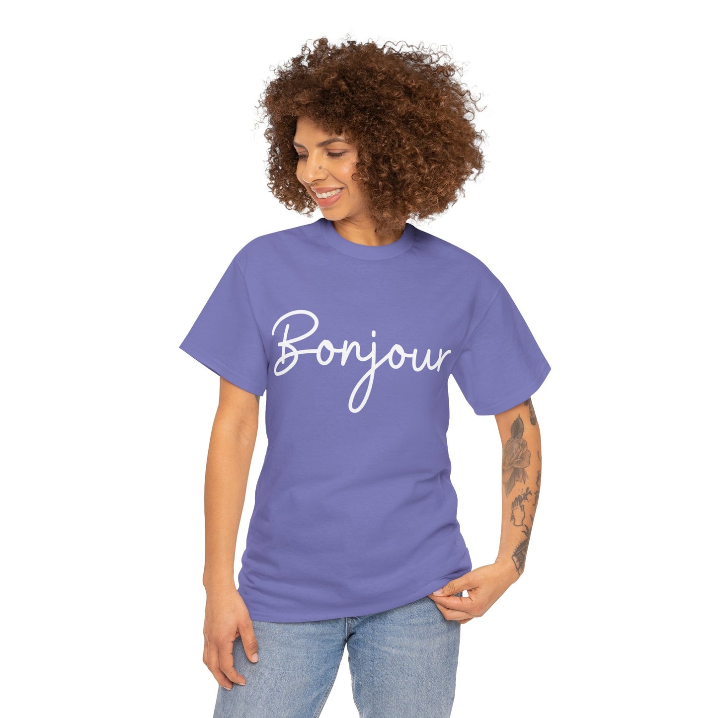 "Bonjour" & "Au Revoir" (French Greetings) Unisex Heavy Cotton Tee