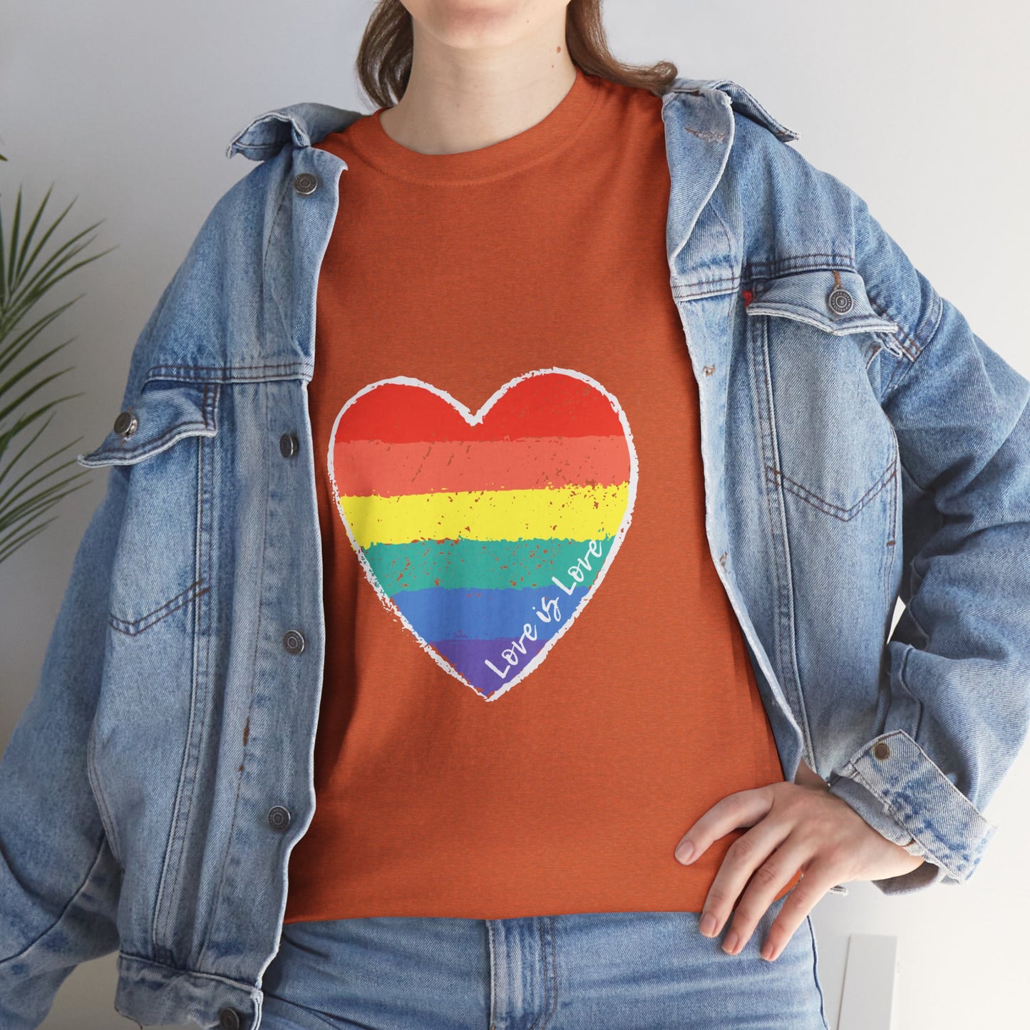 Unisex Heavy Cotton Tee - Love Is Love Rainbow Heart