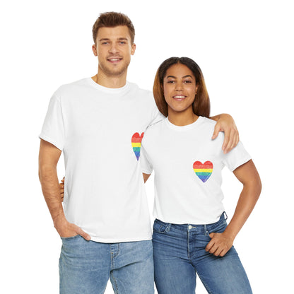 Unisex Heavy Cotton Tee - Love Is Love Rainbow Heart Mini