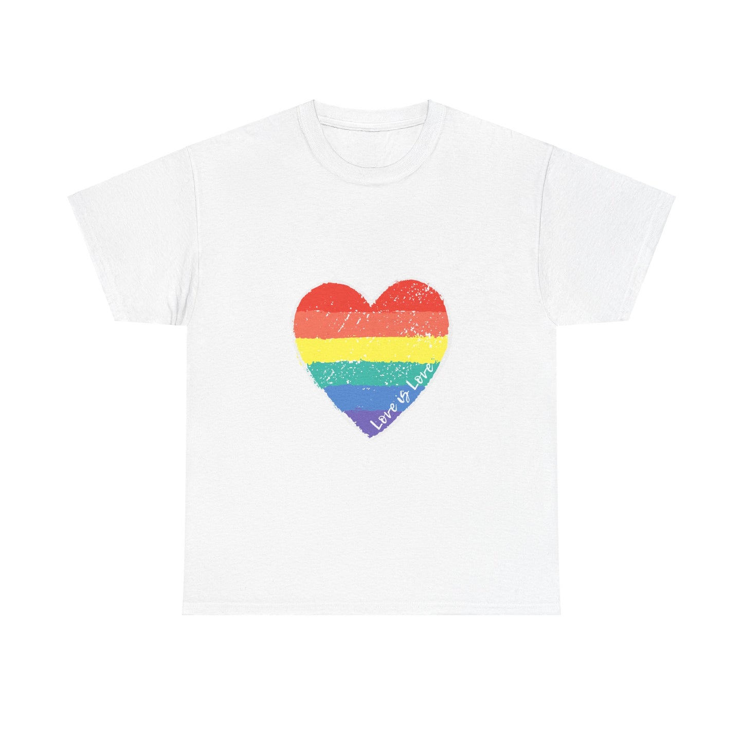 Unisex Heavy Cotton Tee - Love Is Love Rainbow Heart