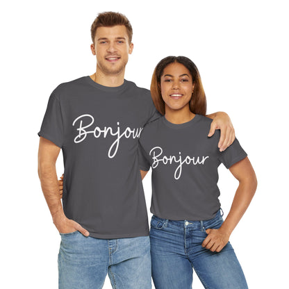 "Bonjour" & "Au Revoir" (French Greetings) Unisex Heavy Cotton Tee