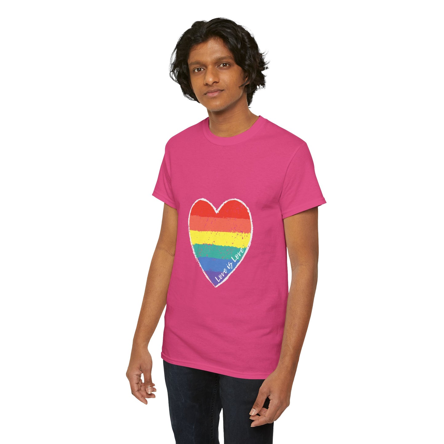 Unisex Heavy Cotton Tee - Love Is Love Rainbow Heart