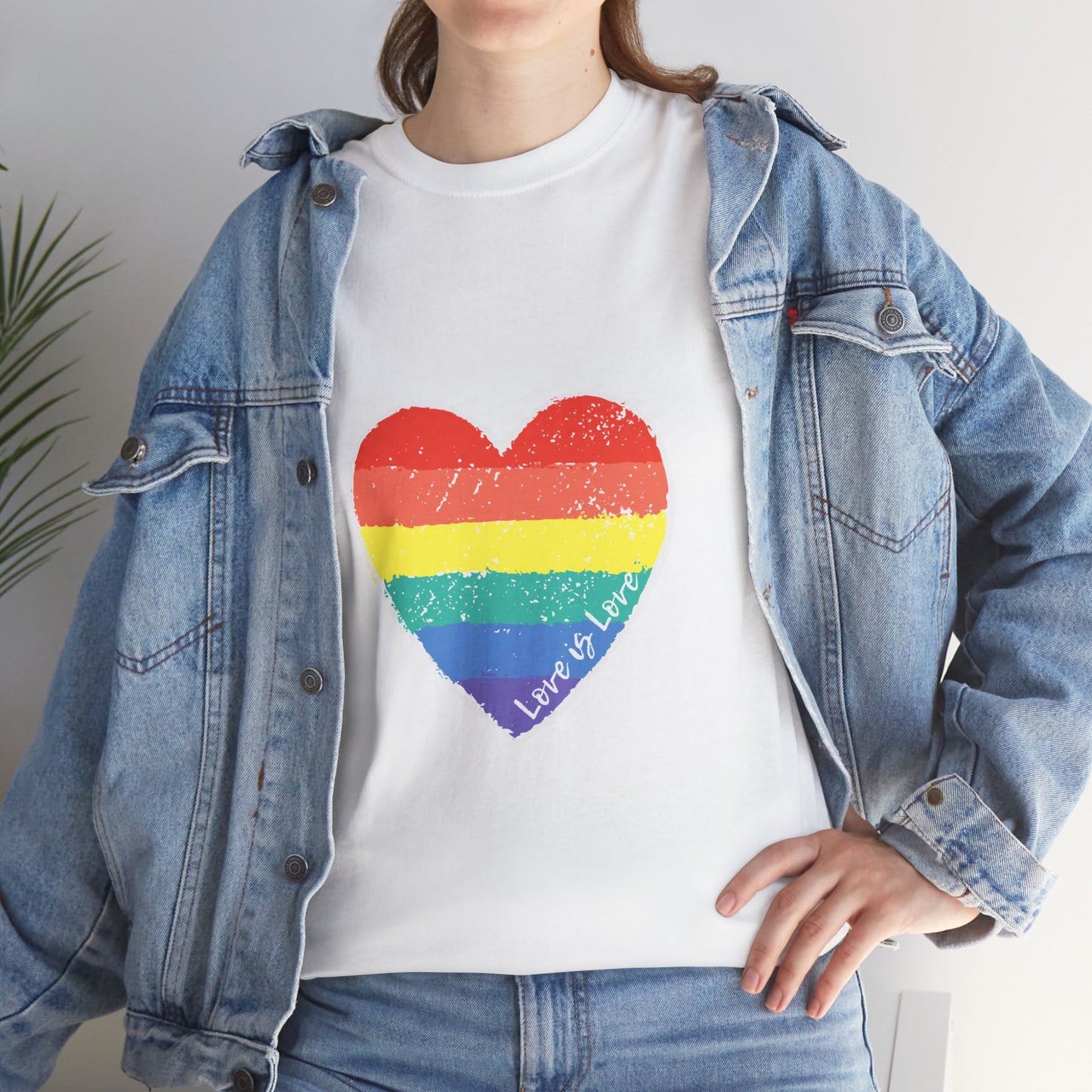 Unisex Heavy Cotton Tee - Love Is Love Rainbow Heart