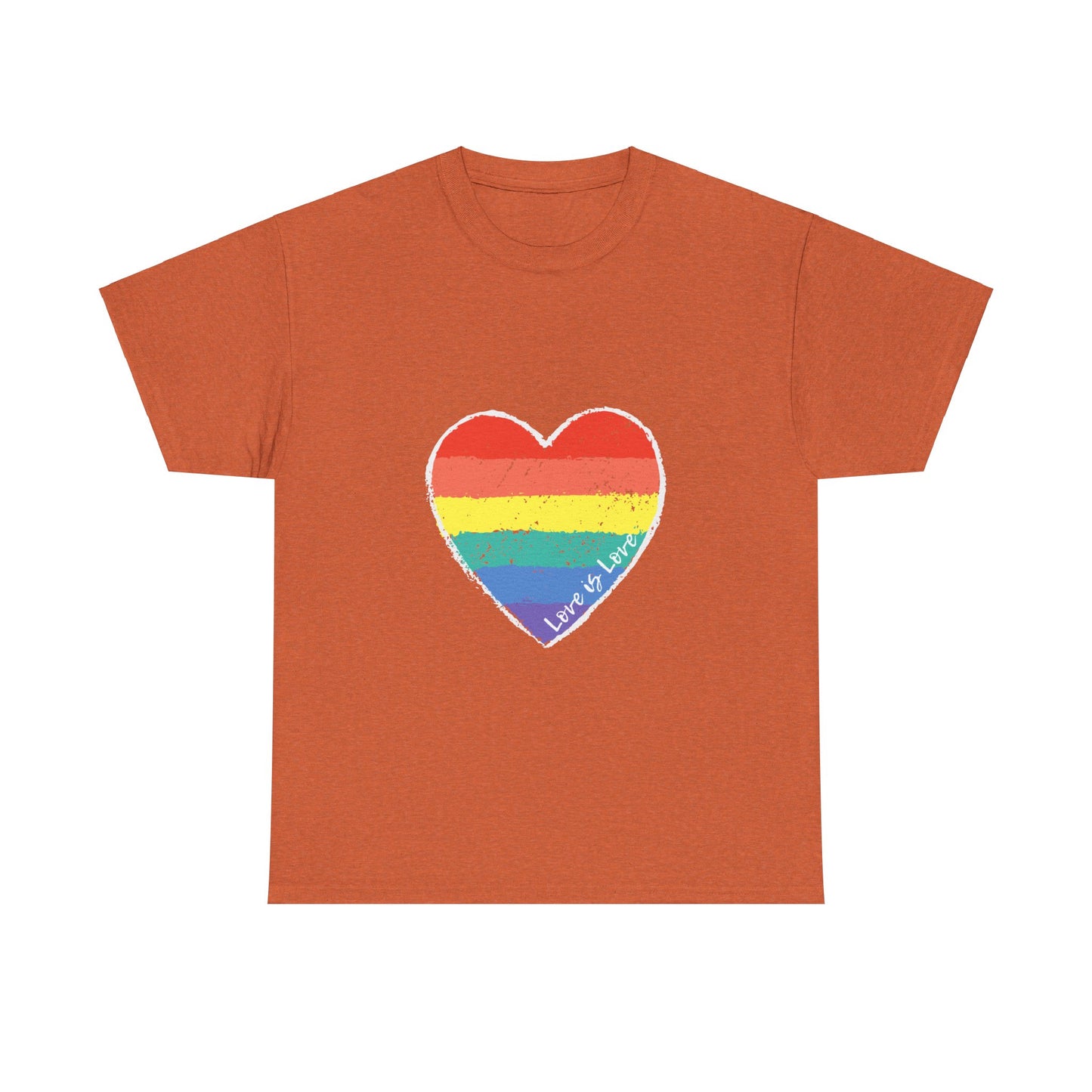 Unisex Heavy Cotton Tee - Love Is Love Rainbow Heart