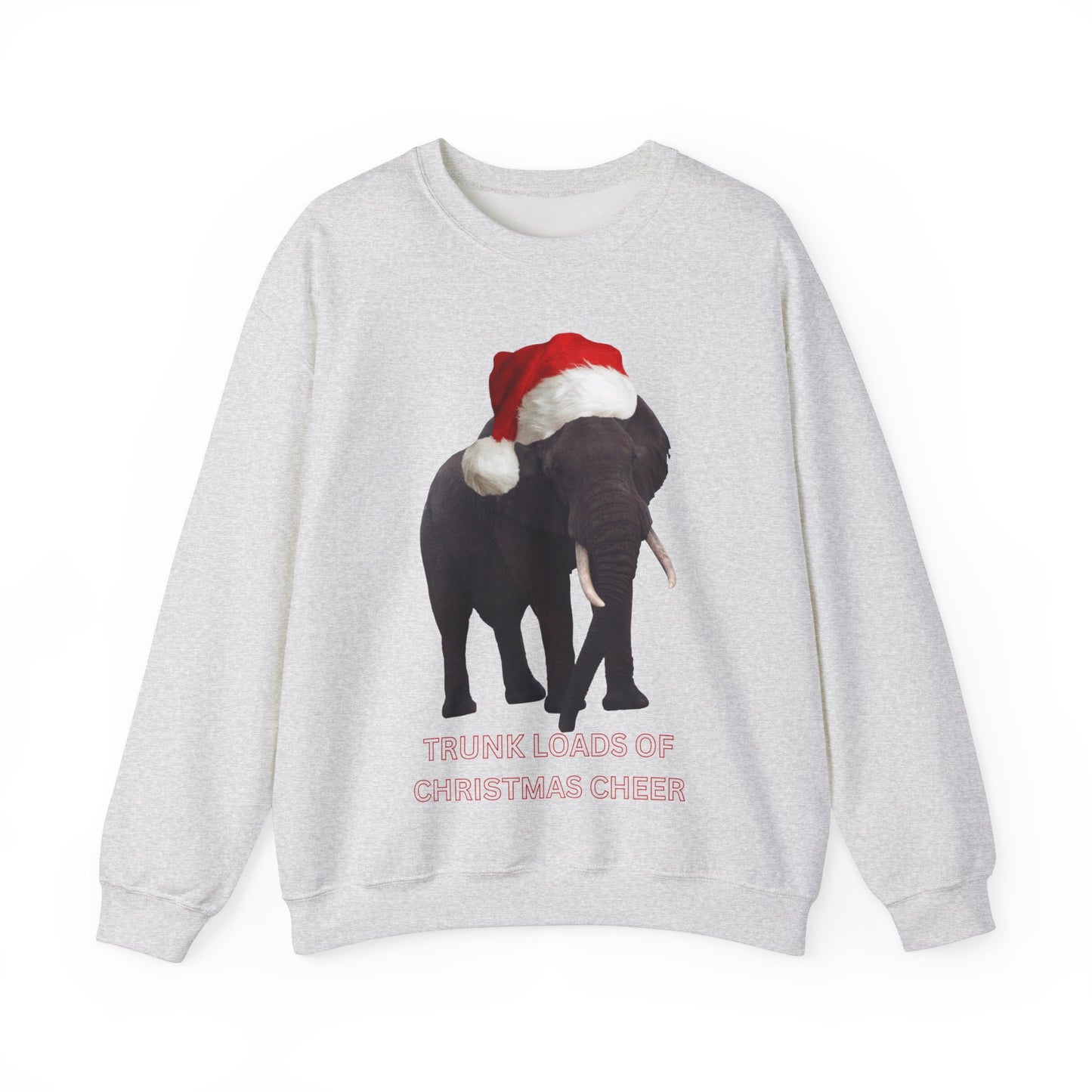 vibrant Elephant themed christmas jumper for animal lovers and wildlife lovers. trunk loads of Christmas Cheer