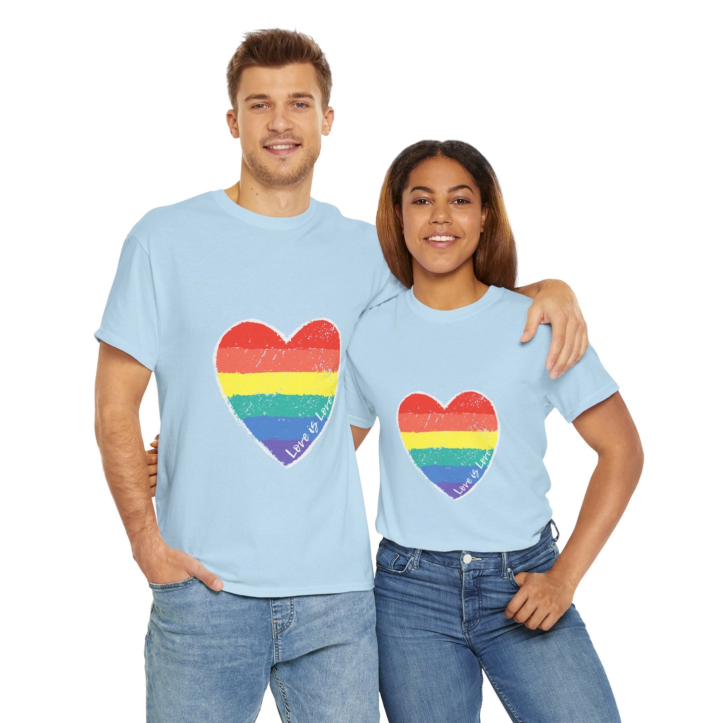 Unisex Heavy Cotton Tee - Love Is Love Rainbow Heart