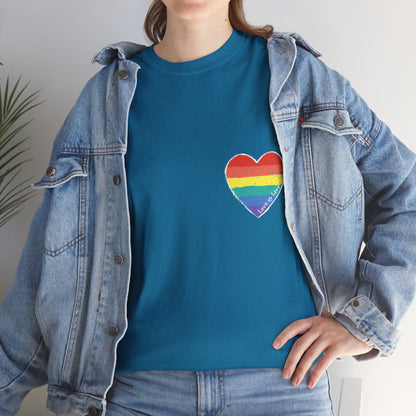 Unisex Heavy Cotton Tee - Love Is Love Rainbow Heart Mini