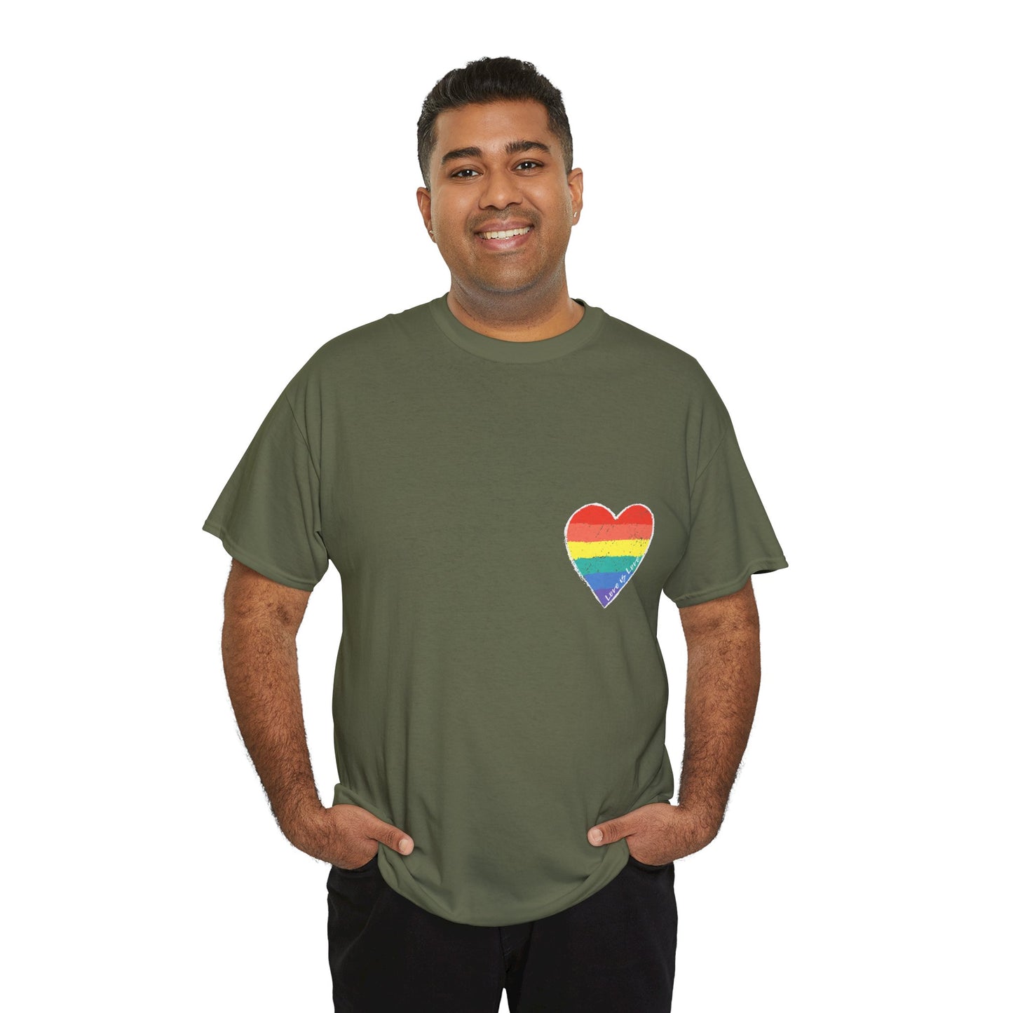 Unisex Heavy Cotton Tee - Love Is Love Rainbow Heart Mini