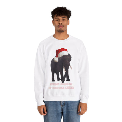 vibrant Elephant themed christmas jumper for animal lovers and wildlife lovers. trunk loads of Christmas Cheer