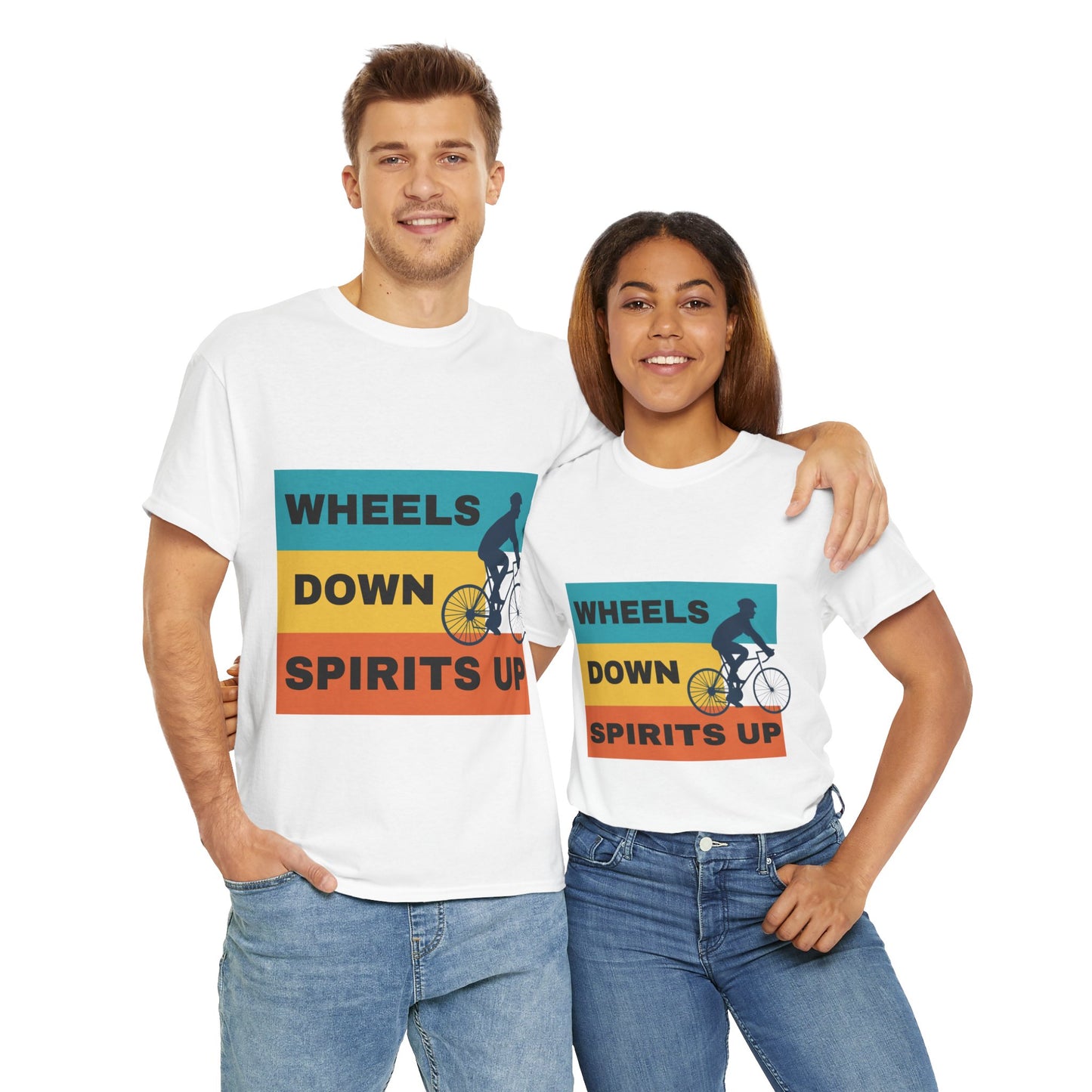 Unisex Heavy Cotton Tee - Wheels Down, Spirits Up