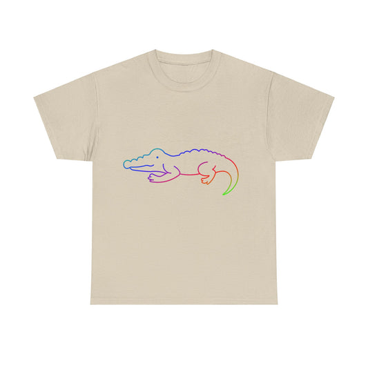 vibrant animal lover t-shirt with colourful rainbow crocodile outline. Great for as a gift. Great for wildlife adventures.