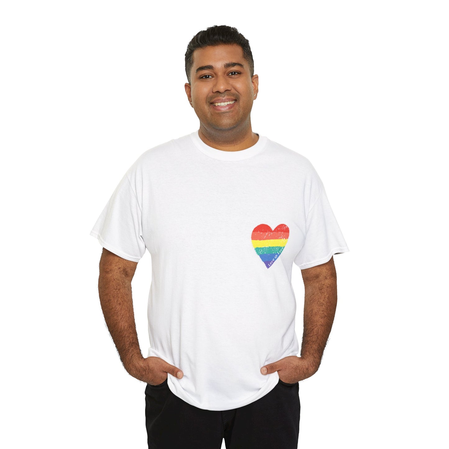 Unisex Heavy Cotton Tee - Love Is Love Rainbow Heart Mini