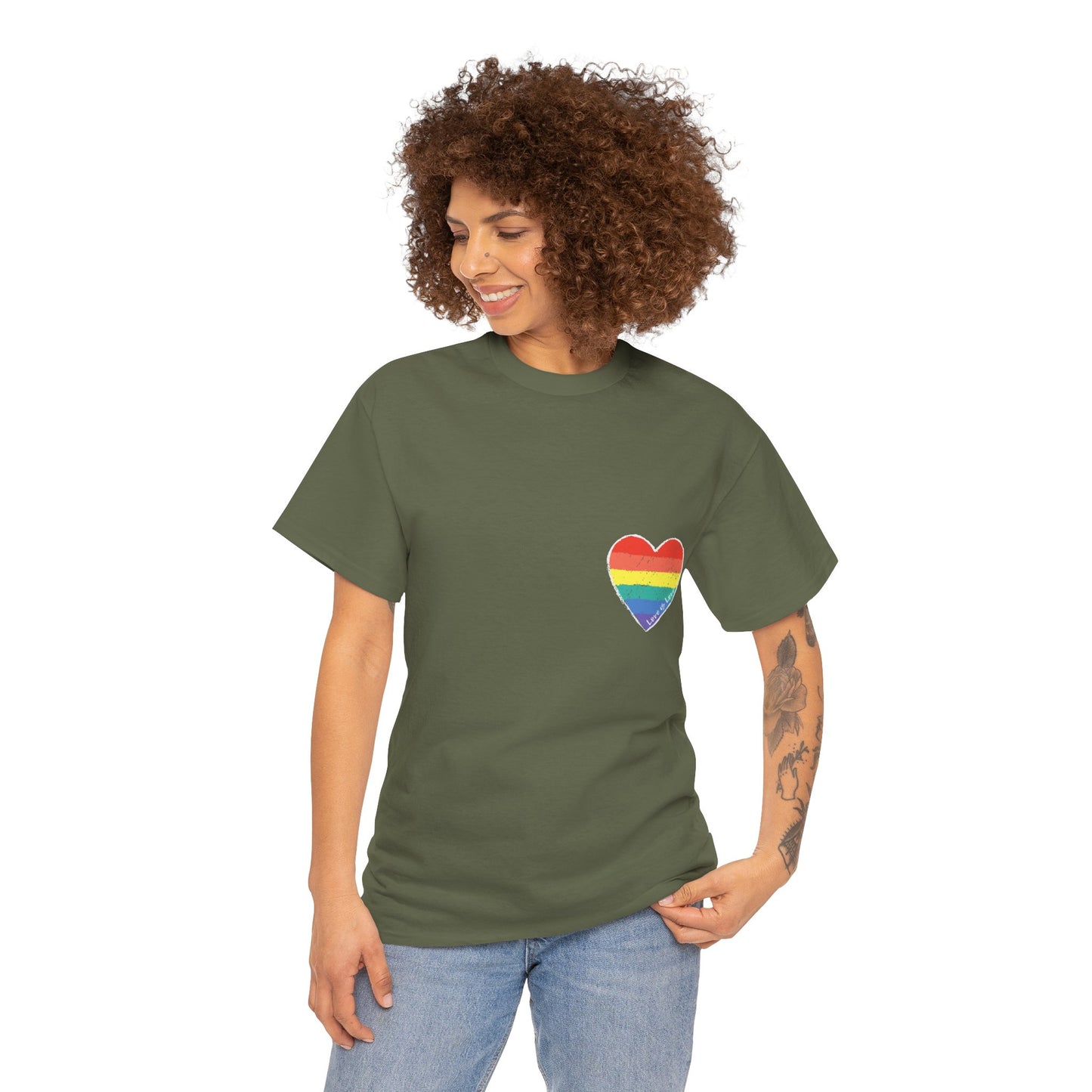 Unisex Heavy Cotton Tee - Love Is Love Rainbow Heart Mini