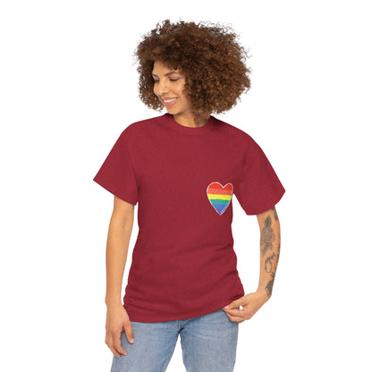 Unisex Heavy Cotton Tee - Love Is Love Rainbow Heart Mini