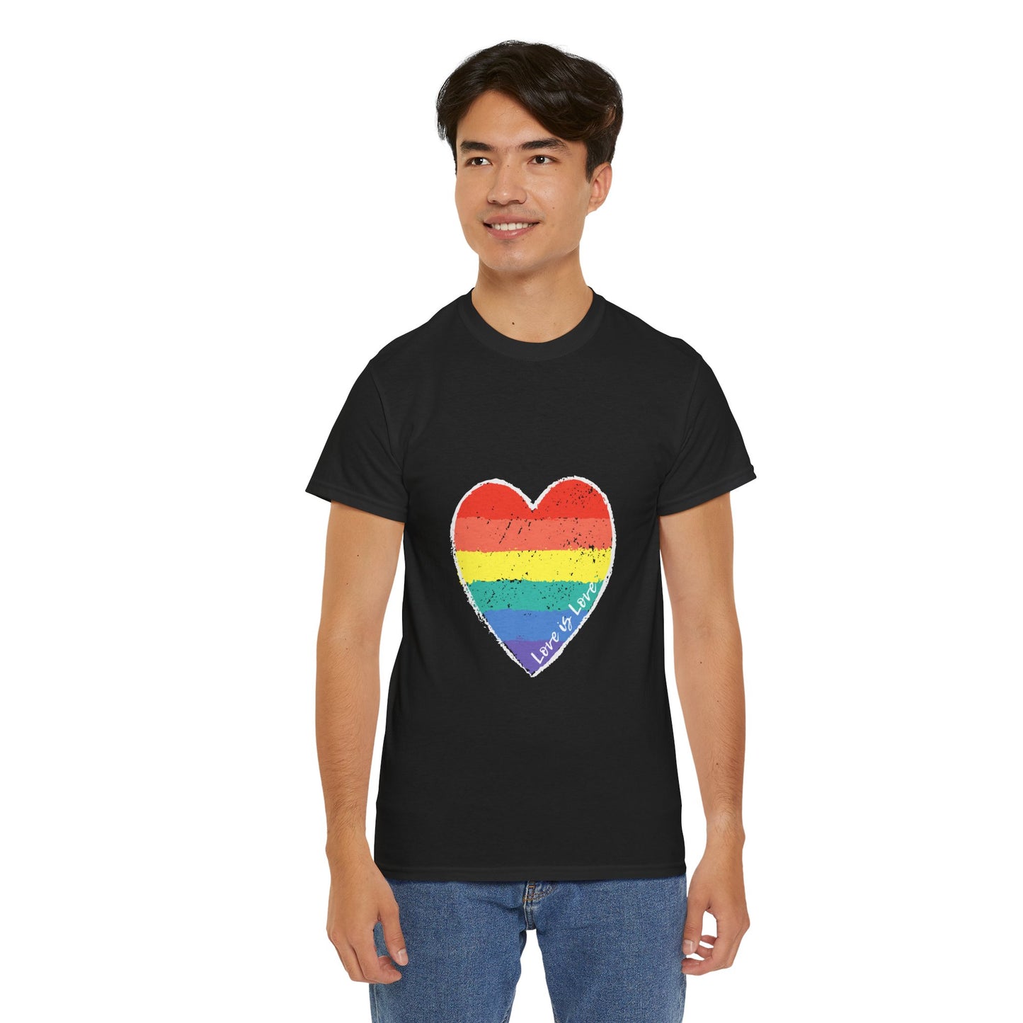 Unisex Heavy Cotton Tee - Love Is Love Rainbow Heart