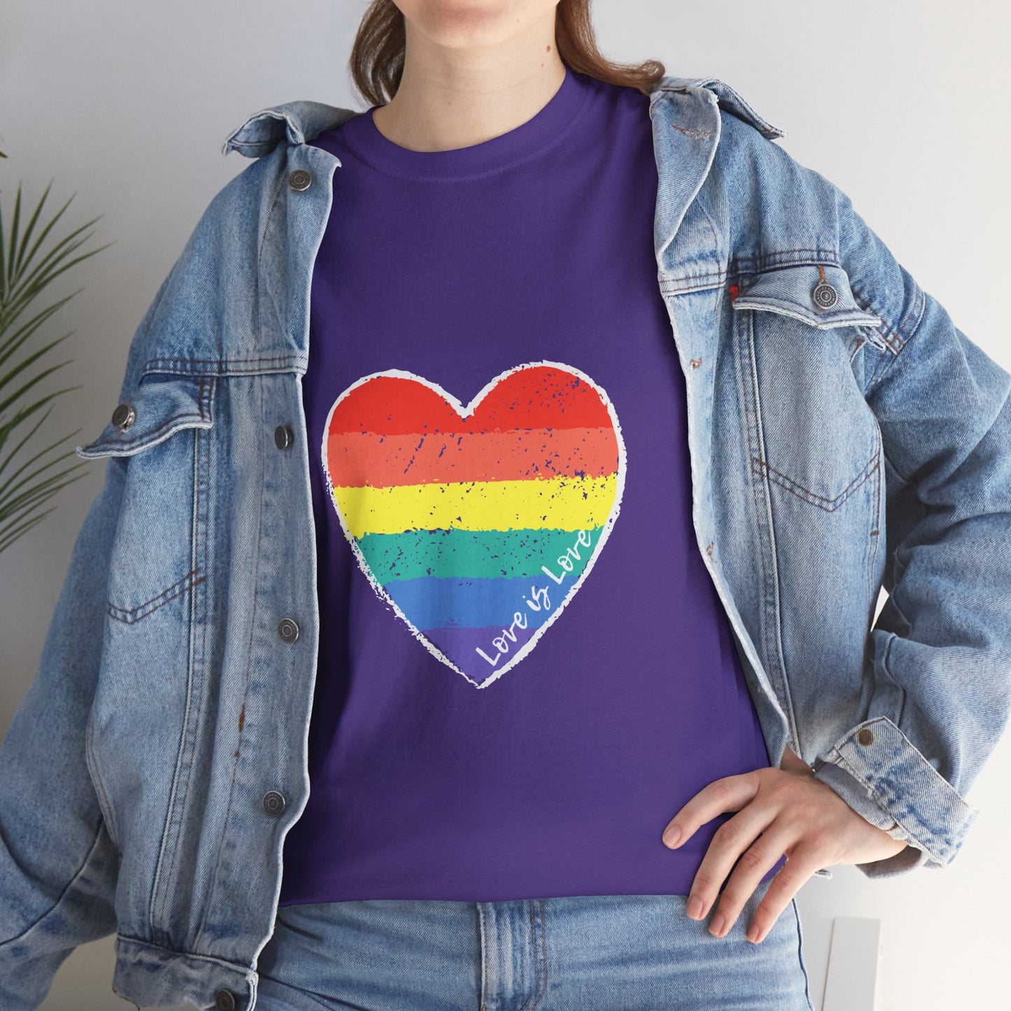 Unisex Heavy Cotton Tee - Love Is Love Rainbow Heart