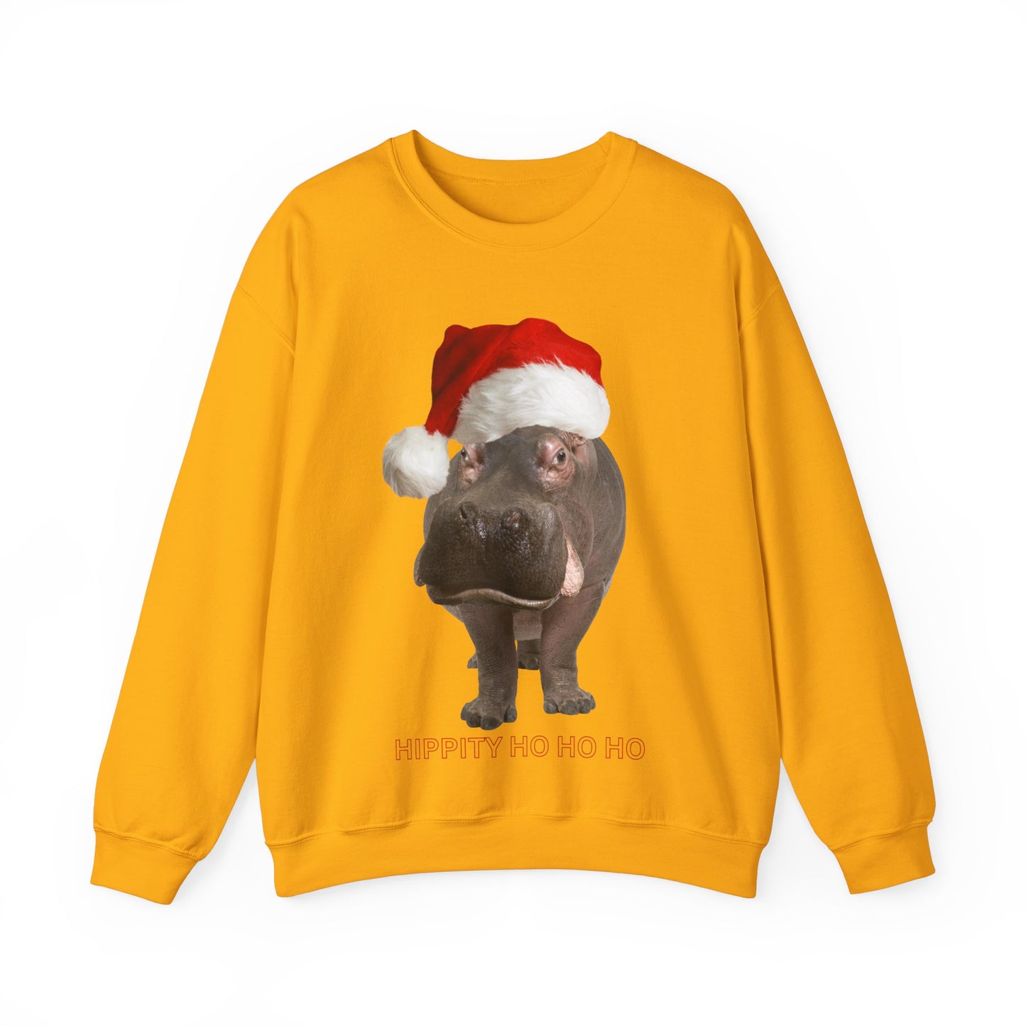 vibrant hippo themed christmas jumper for animal lovers and wildlife lovers. Hippity-ho ho ho