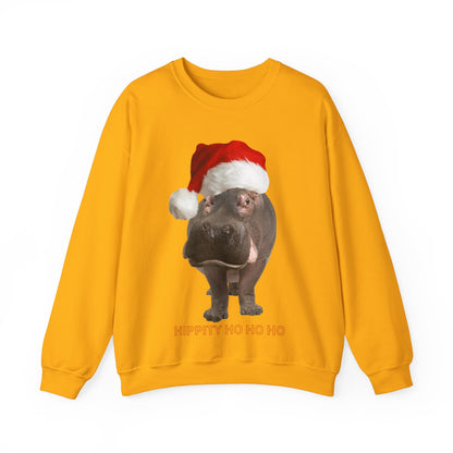 vibrant hippo themed christmas jumper for animal lovers and wildlife lovers. Hippity-ho ho ho