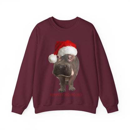 vibrant hippo themed christmas jumper for animal lovers and wildlife lovers. Hippity-ho ho ho