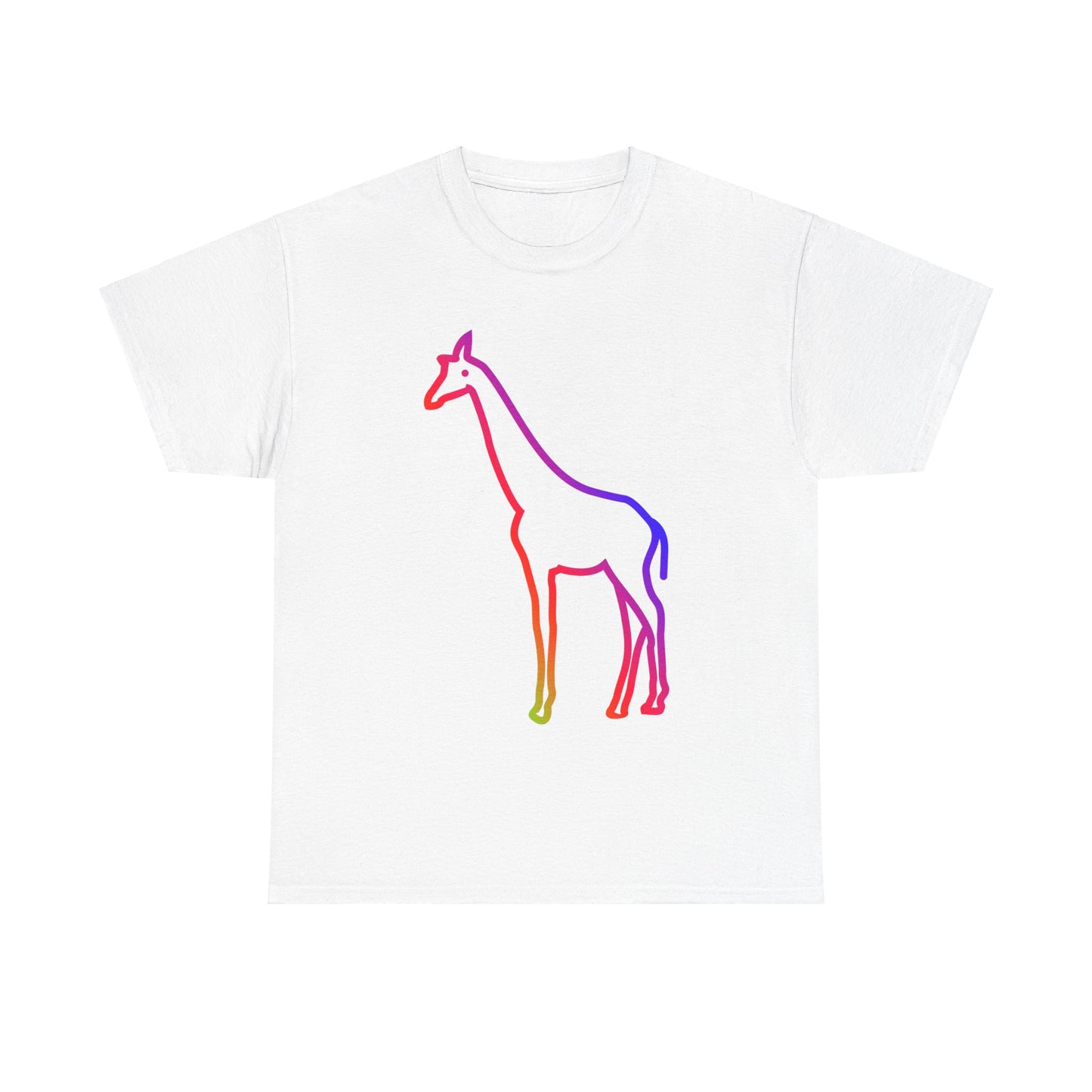 vibrant animal lover t-shirt with colourful rainbow giraffe outline. Great for as a gift. Great for wildlife adventures.