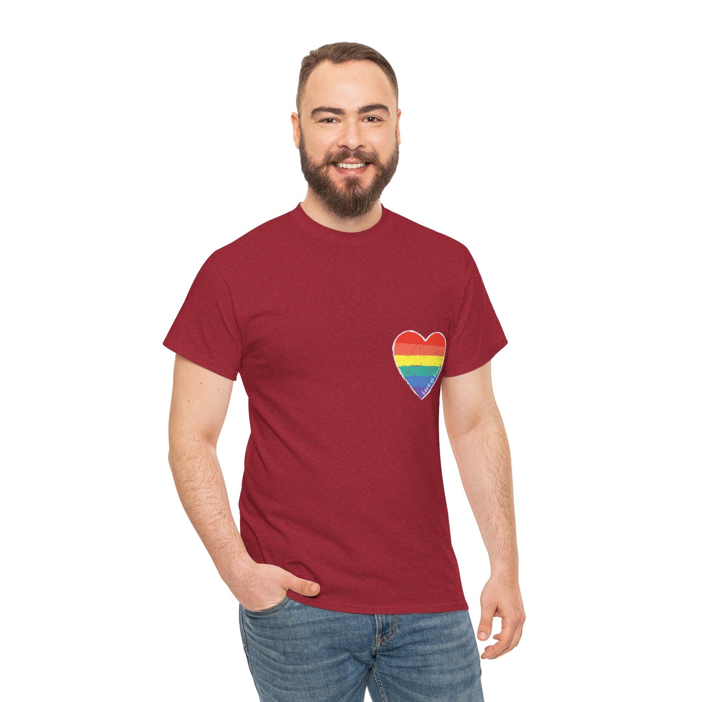 Unisex Heavy Cotton Tee - Love Is Love Rainbow Heart Mini