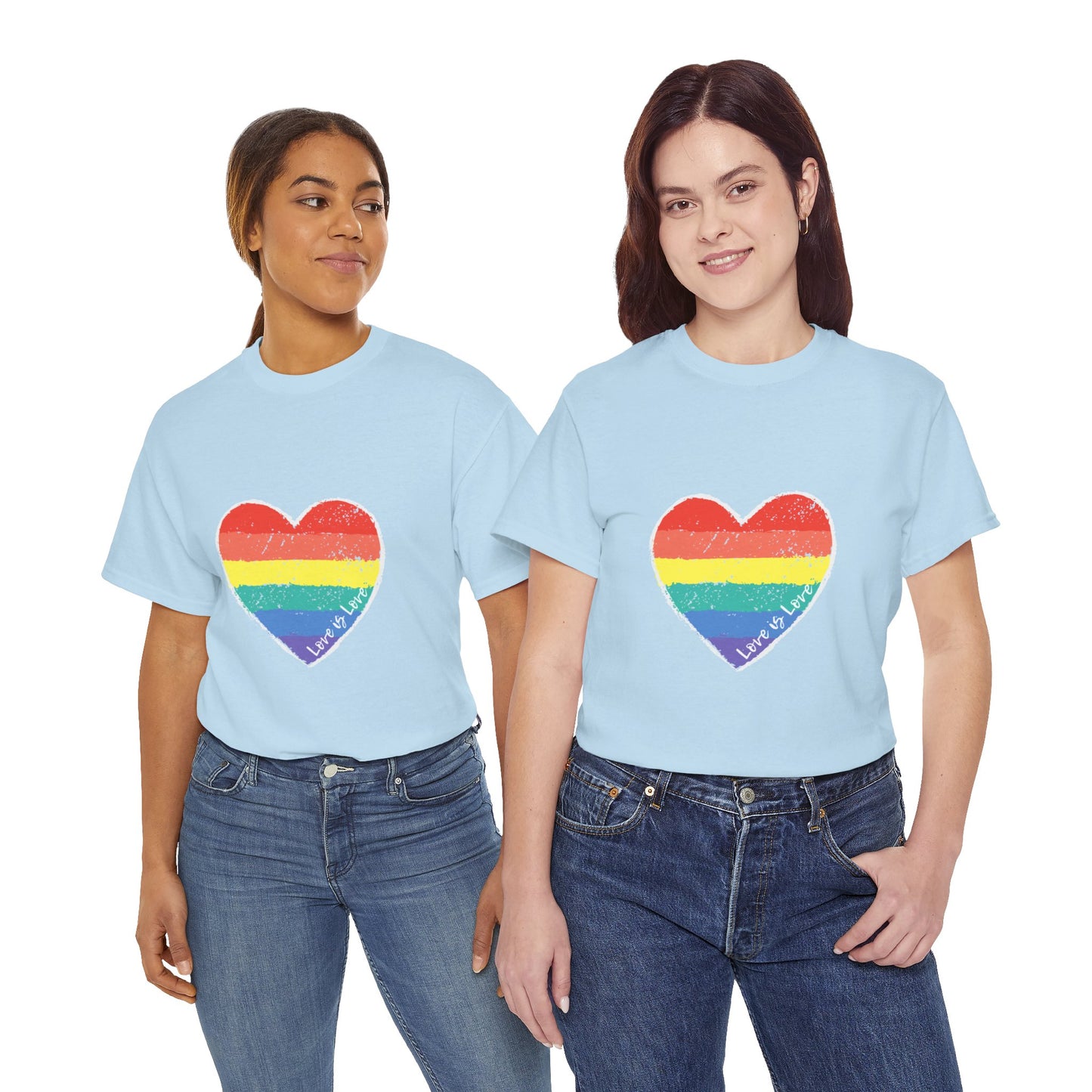 Unisex Heavy Cotton Tee - Love Is Love Rainbow Heart