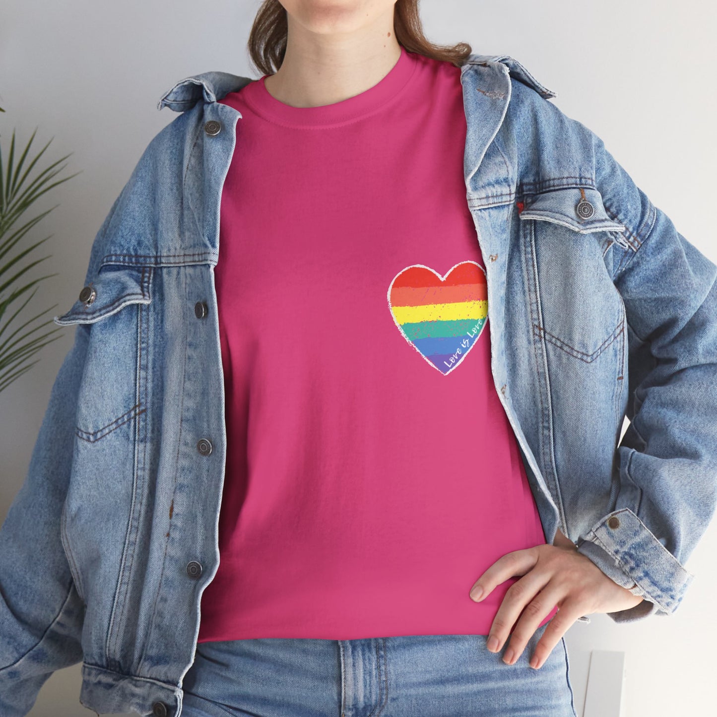 Unisex Heavy Cotton Tee - Love Is Love Rainbow Heart Mini