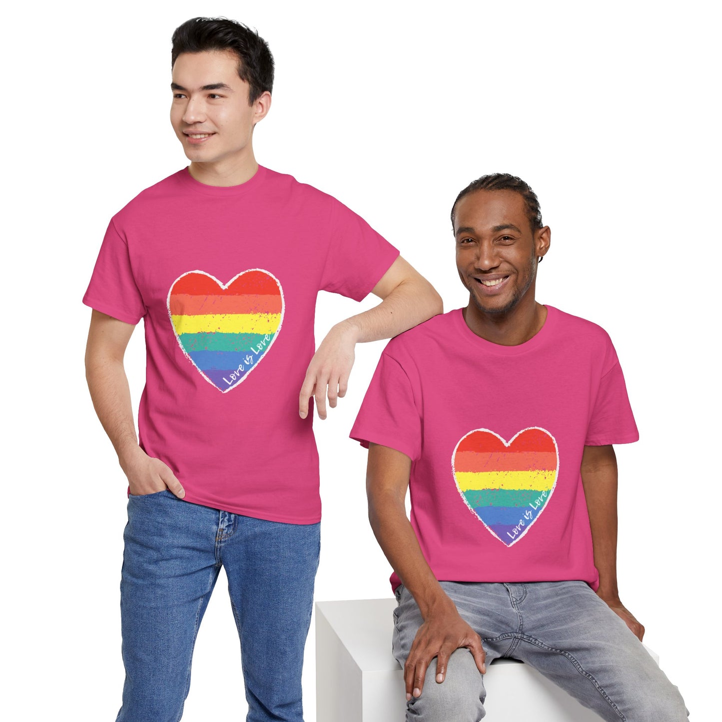 Unisex Heavy Cotton Tee - Love Is Love Rainbow Heart