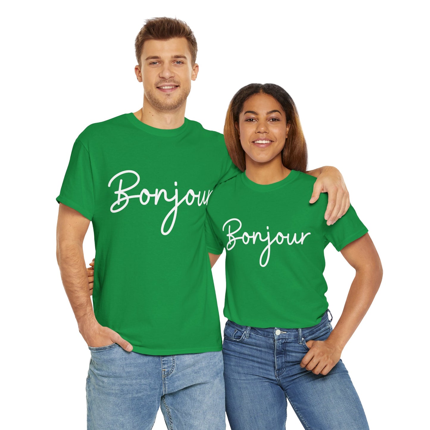 "Bonjour" & "Au Revoir" (French Greetings) Unisex Heavy Cotton Tee