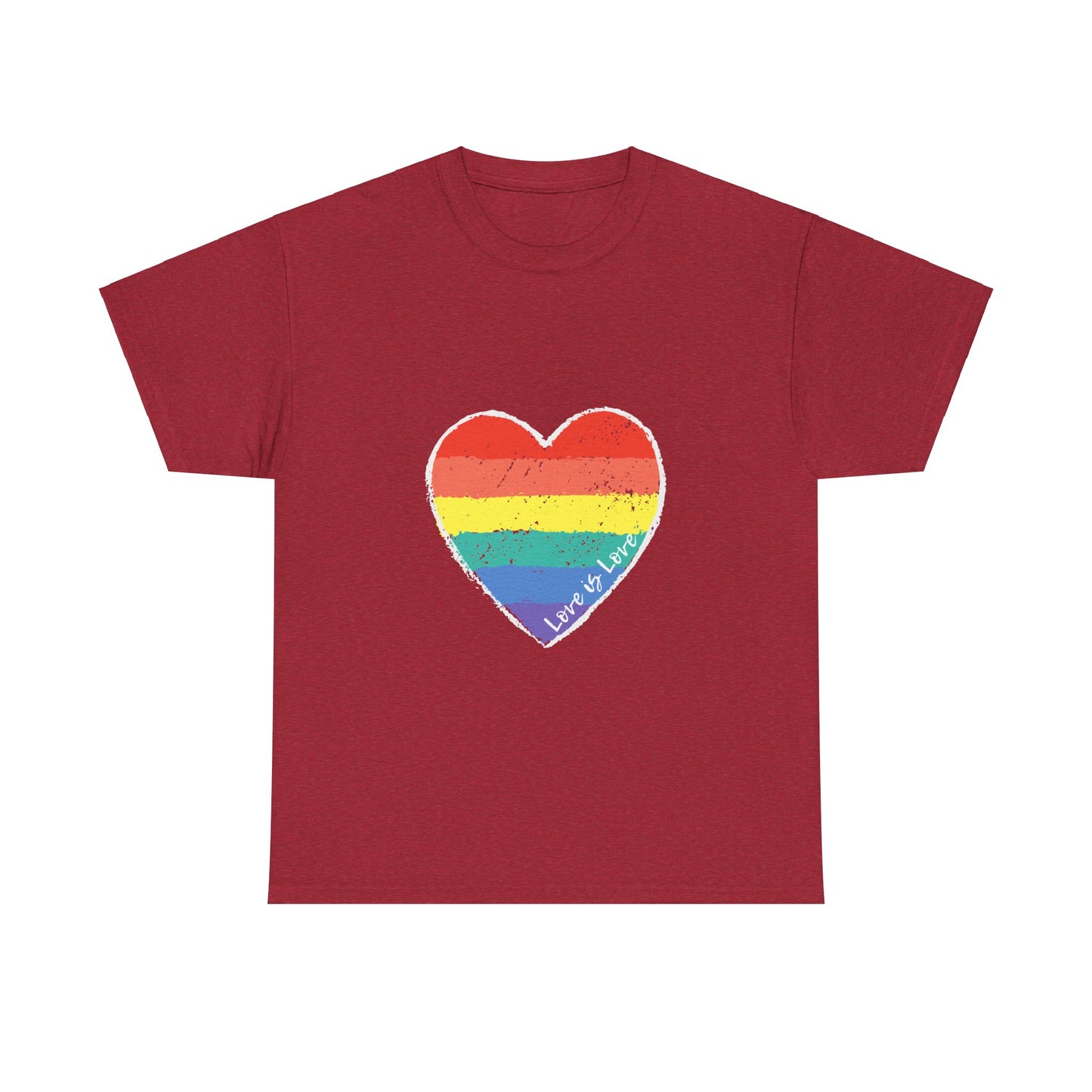 Unisex Heavy Cotton Tee - Love Is Love Rainbow Heart